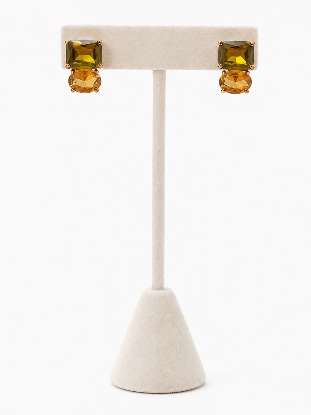 Gold-Tone Amber Double Drop Stud Earrings